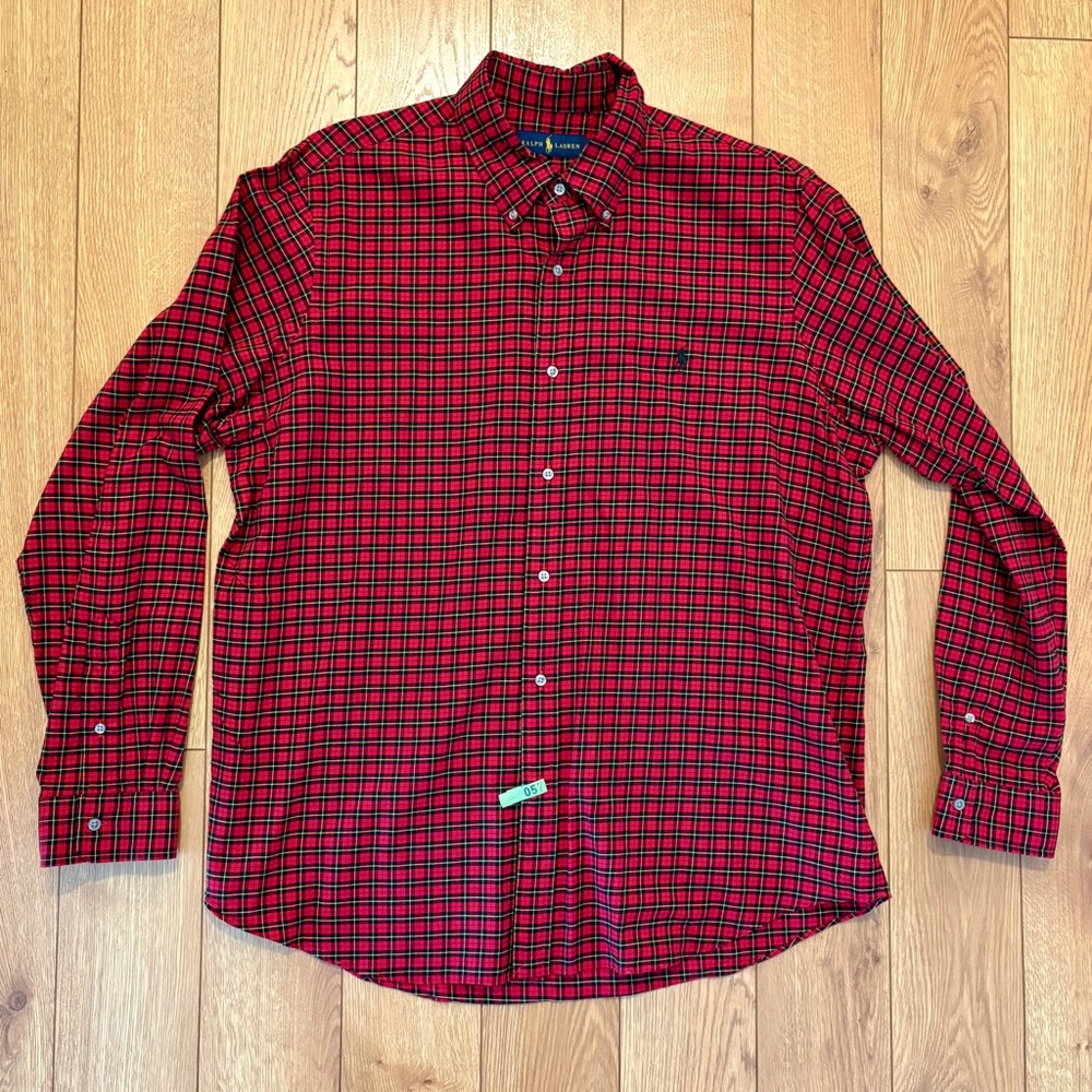 Ralph Lauren Red and Black Plaid Button-Down Shirt, Size XL